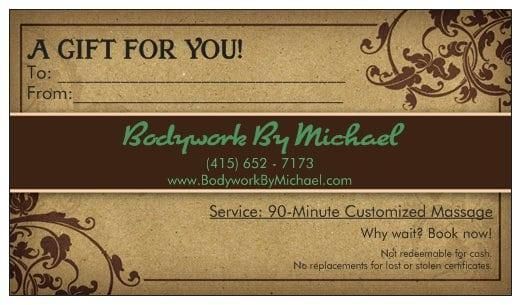 image of a beautiful Bodywork By Michael gift card